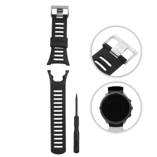 Armbandsarmband i gummi för Suunto Ambit1/2/3 watch (svart silver)-+