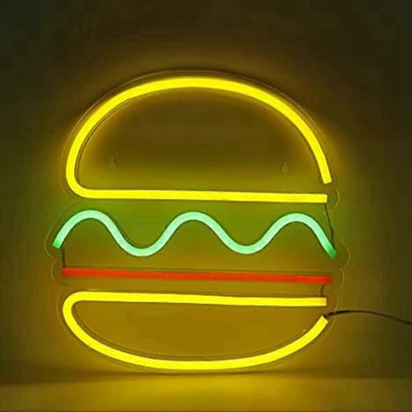 Burger Neon Väggskylt USB-driven LED Neonljus för Heminredning, Bröllop, Restaurang