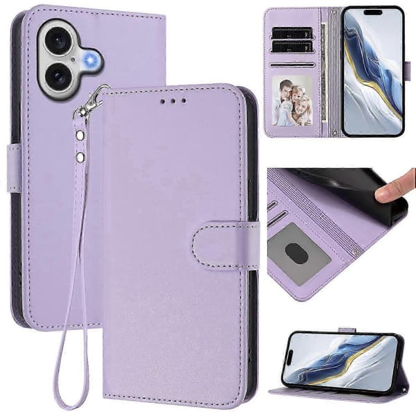 17 Läderplånboksfodral med stativ och handledsrem till telefonen Light purple Light Purple
