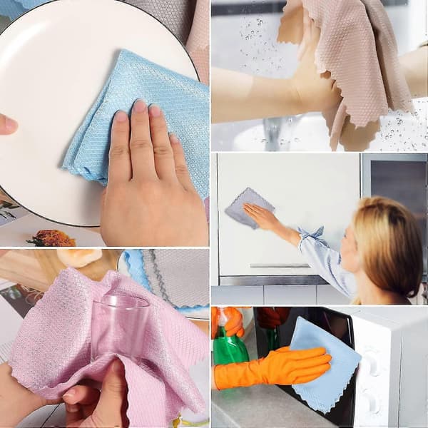4 vaskbare mikrofibersvamper med skrubbesvamper