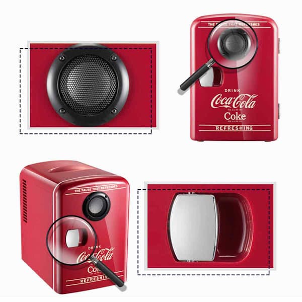 Coca-cola 12V Portable 4 Liter/6 Can Thermoelectric Mini Cooler/rmer With Bluetooth Speaker