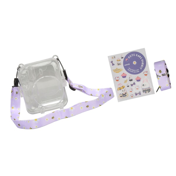 Instant Camera Case Kit Axelrem klistermärke Case Slitstarkt kamera Skyddande genomskinligt case för Instax Mini 12 Lila /