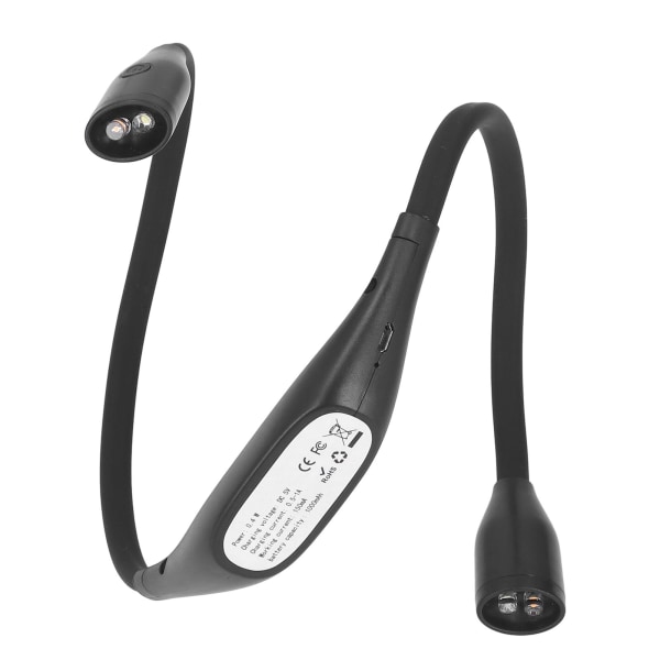 Halsljus USB uppladdningsbar 3 ljusstyrkanivåer 360° Flexibel LED-halsläslampa för löparreparationSvart /