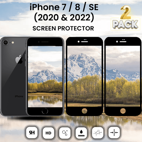 2 Pack Compatible with iPhone 7&8 SE (2020-2022) Black - Tempered Glass 9H - 3D