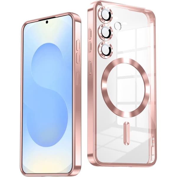 【BEMS】Compatible with Samsung S25 Case – Metallic Case with Magnetic Compatibility, Slim Design - pink pink
