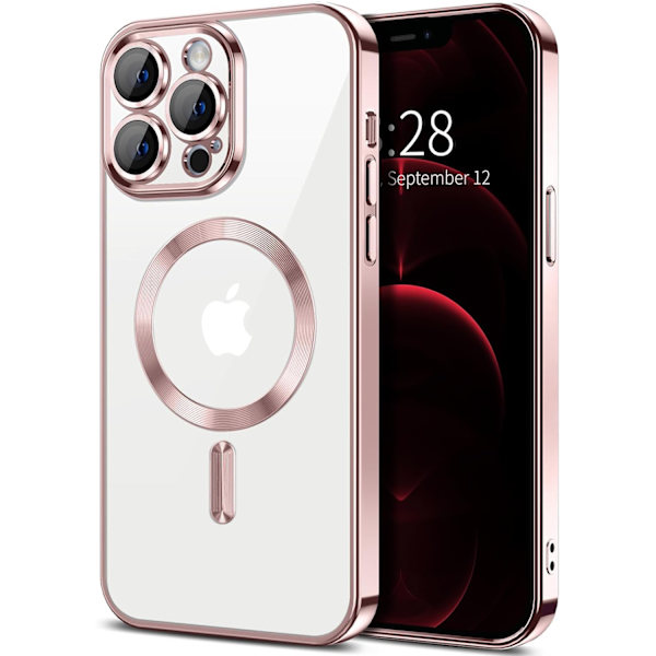【BEMS】Compatible with iPhone 13 PRO Case – Metallic Case with Magnetic Compatibility, Slim Design - Pink pink