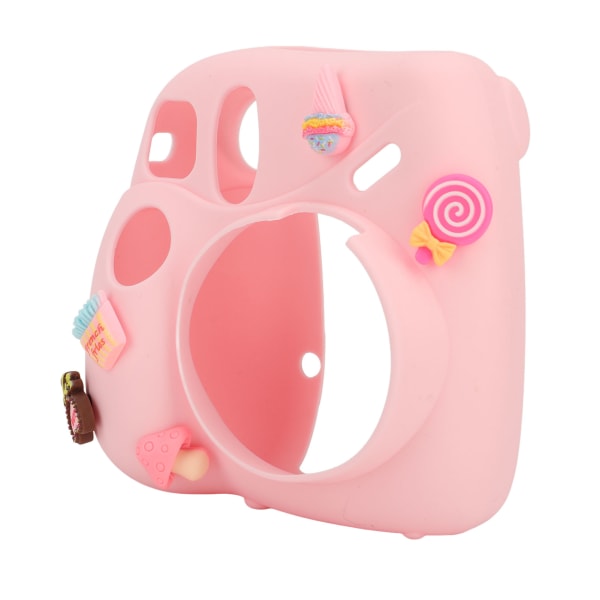 Instant kamera letvægtscover med skulderrem Blødt silikone beskyttelsescover til Instax Mini 7 Plus Pink Dessert /