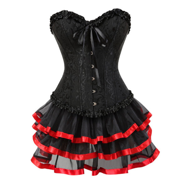 BE-F.ttmstte vintage viktoriansk Steampunk- set för damer, svart korsett med tutu-kjolar Showgirl-kostym Red 5XL
