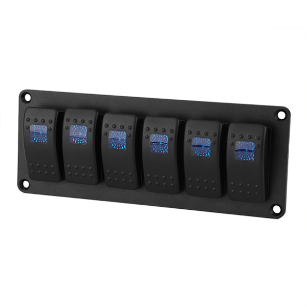 12-24V 6 Gang Rocker Switch Panel til Bil RV Båd Yacht Marine Blå LED