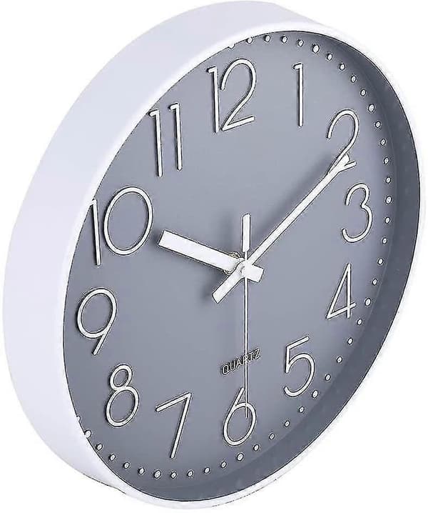 Tyst grå väggklocka - Modern 30 cm minimalistisk design, tickande, lättläst, perfekt för sovrum och kontor