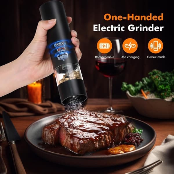 【BEMS】Electric Salt and Pepper Grinder - USB Rechargeable Electric Pepper Grinder with Compatible Storage Box