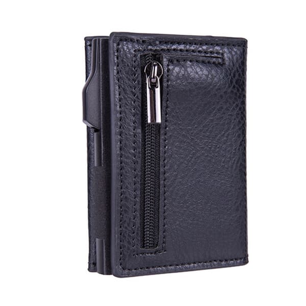 PU RFID-blokkerende pengepung automatisk popup-kredittkortholder for menn Lychee Black 0.13