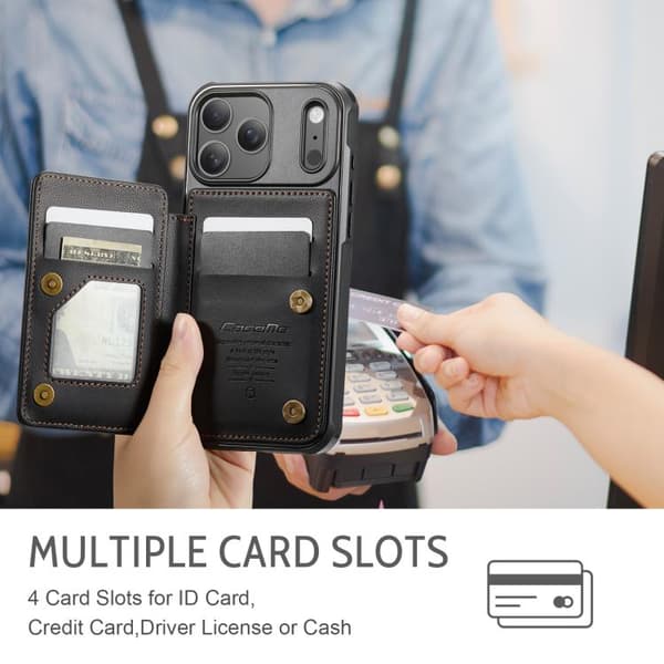Kompatibel med iPhone 17 Pro Max Case with Card Holder & RFID Protection[BEMS] Svart