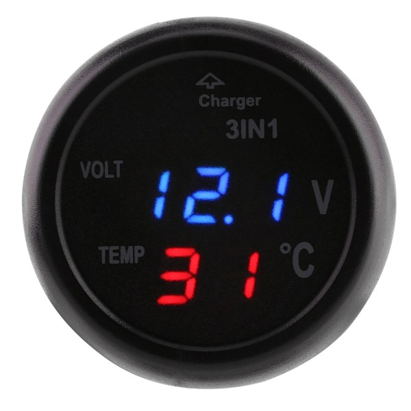 Dobbel LED Digital Display Voltmeter Termometer Sigarettenner USB Billader (blå, rød)