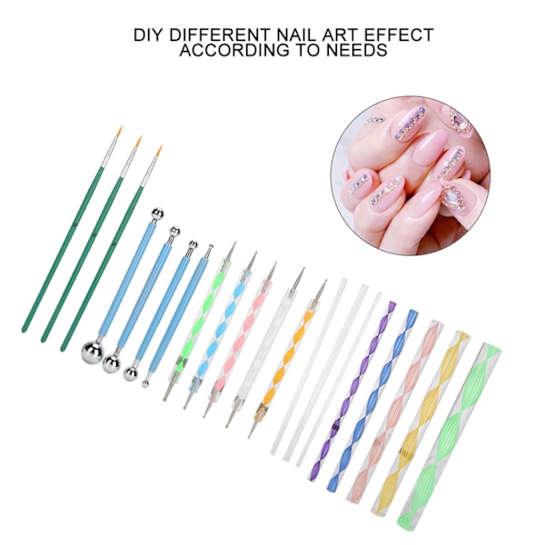 20 stk Dotting Tool DIY Ball Stylus Akrylstaver Dobbeltsidige Dotting Tools Neglebørste