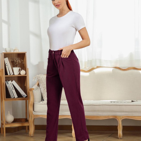 BEMSYM-Korkeat housut, tyylikkäät yksiväriset, vetoketjuhousut, viininpunainen S Claret S