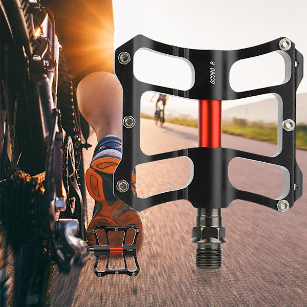 Ett par lätta cykelpedaler i aluminiumlegering för mountainbike och landsvägscykel - Ersättning (Svart & Röd)