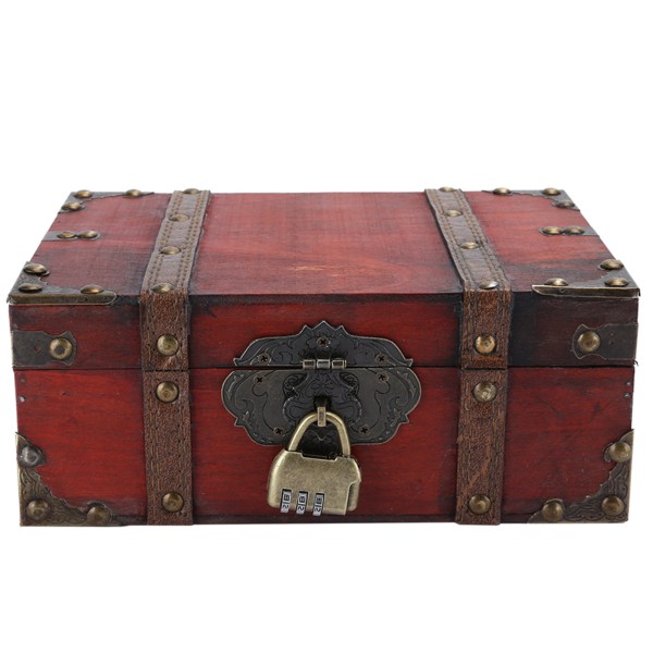 Vintage træopbevaringsboks, dekorativ skattekiste med lås til hjemmet (6282-2301GK10 Rouge Verrou)-+