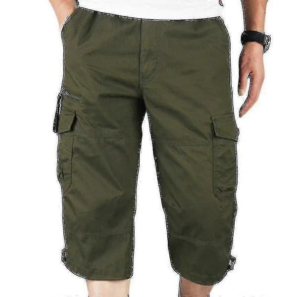 Herreshorts med 3/4-lengde og elastisk midje, cargo- og combatbukser i armégrønt[BEMS] Army Green M