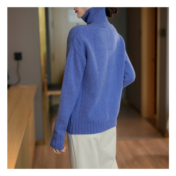 BE-Damesweater Merinouldstrikstrikketøj Turtleneck Langærmede Ensfarvede Pullovere Kvindetrøjer blue
