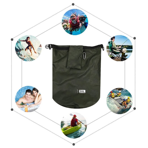 PVC Utendørs Foldbar Vanntett Tønne Tørrpose Oppbevaring Bæreposer Camping Vandring Strand Militærgrønn