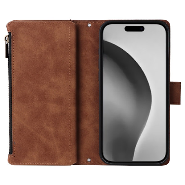 【BEMS】iPhone 16 Pro Max Case - Crossbody Case with Multiple Card Slots and Zipper Brun