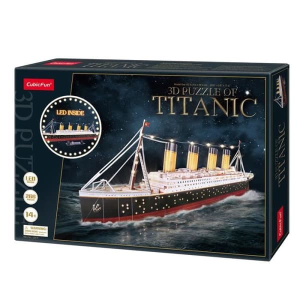 3D-båtpussel - Titanic modellbyggsats att bygga med LED, 3D-pussel, skeppsmodeller, monteringsspel, 266 bitar, 4 timmars montering