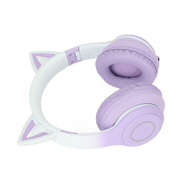 Kattøre Bluetooth Gaming Hodetelefoner Trådløse Foldbare Musikkhodetelefoner med LED-lys Avtakbar Mikrofon 3,5 mm Kabel Lilla