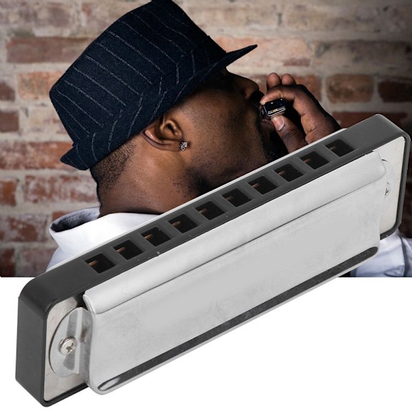 Blues Harmonica 10-Hull Mundharmonika Eb-Nøgle ABS Harpiks Kam Begyndergaver Professionel (Sort)