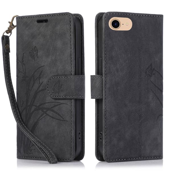 Orkidé Läderfodral Kompatibel med iPhone 7 / 8 / SE 2022 Black