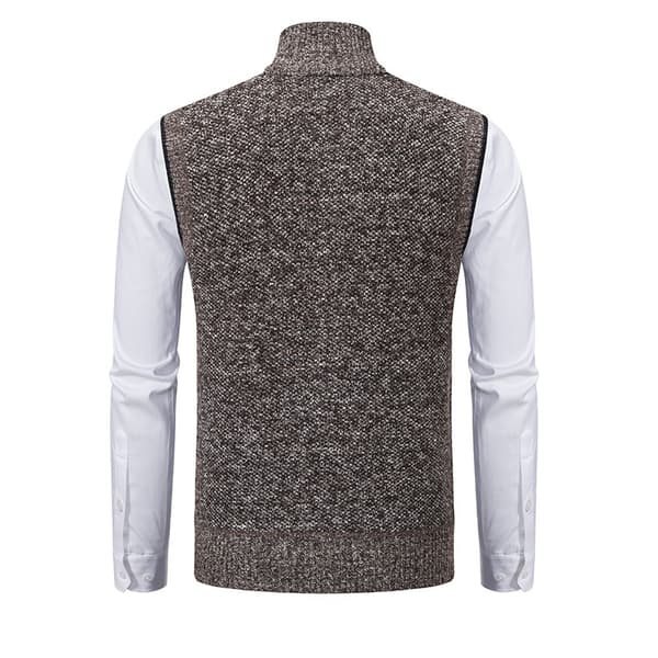 Herrväst i polarfleece med hel dragkedja, varm stickad vintertröja brun brown S