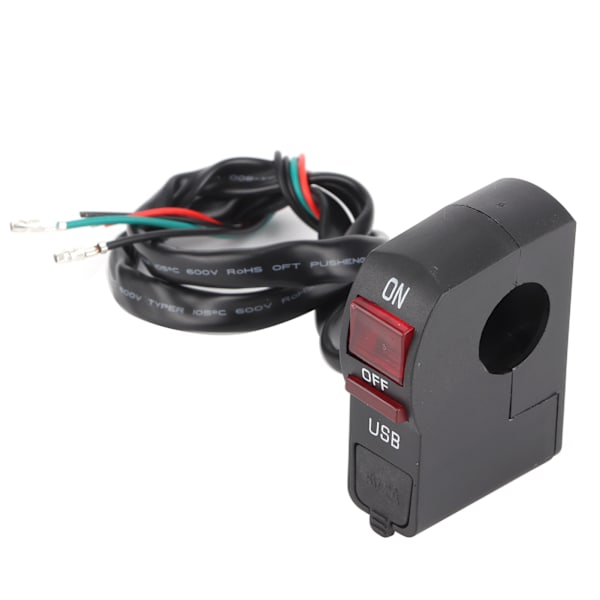 5V 2A motorsykkellys av/på-knapp med USB-lader for 0,9 tommers styre, vanntett