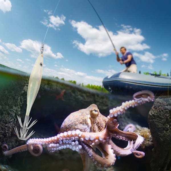 Högkvalitativ bläckfiskfiskekrokbetedelar Fisketillbehör (Gul)