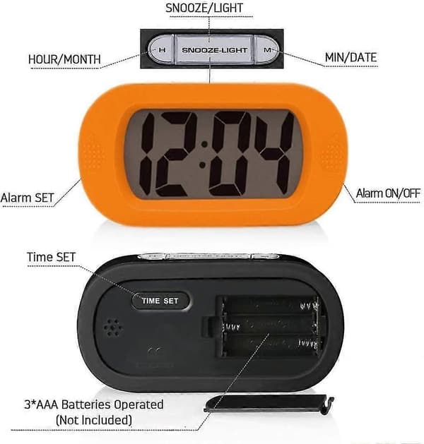 Stötsäker LCD-väckarklocka med nattlampa (orange)JJ