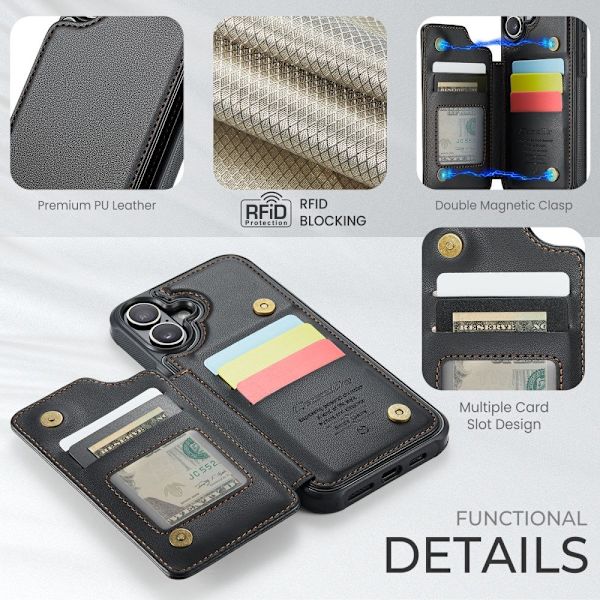 【BEMS】CASEME Compatible with iPhone 16 Plus Case RFID Kickstand Wallet Black 83