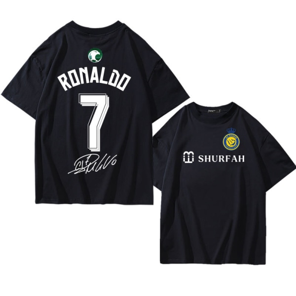Fotballsport Cristiano Ronaldo signatur sommer kortermet t-skjorte sommertrykk Løs sport drop-skulderstil M black