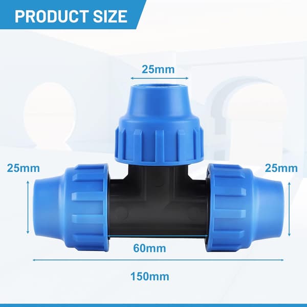 PP-fitting til 25 mm PE-rør, T-forbindelse til vandrør, PPR PVC-tilslutning, 3 stk.