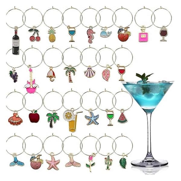 30 Wine Glass Charms with Stem Markers for Drink Identification, Beach Theme 2PACK