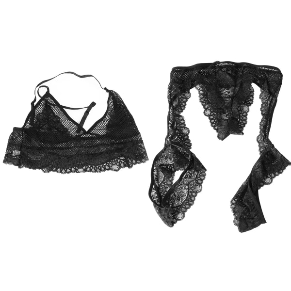 Svart BH Underkläder Set Se Genom Strappy Underkläder BH Shorts för Kvinnor Lady Girl Dating Svart Gratis Storlek