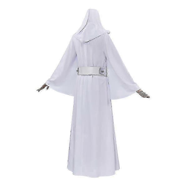 Prinsesse Leia Star Wars-kostume til kvinder - Klassisk hvid kjole med hætte og bælte (XS-3XL, polyester) S