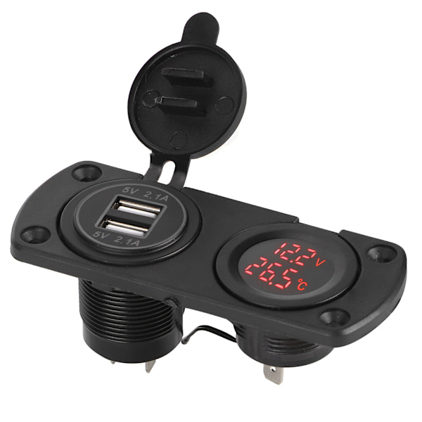 Temperatur Voltmeter Lader Bil Dobbel USB 12V Strømuttak Sigarettenneruttak Rød