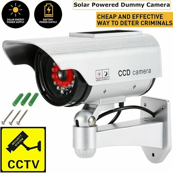 Solcelled Simuleret Dummy Kamera Sikkerhed CCTV Udendørs Vandafvisende Emulational IR LED Flash Rød LED Dummy Kamera
