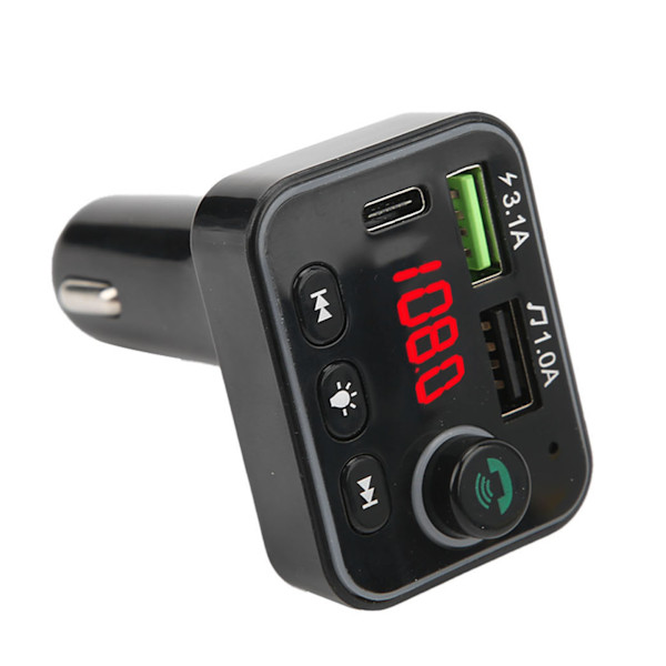Bluetooth 5.0 FM-sender MP3-afspiller Telefonoplader Batterispændingsdetektering med farverige atmosfærelys