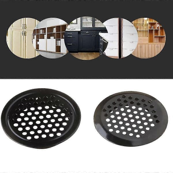 10 stk. 19-53 mm sorte runde ventilationsgitre i rustfrit stål med flade blade Flat 29mm