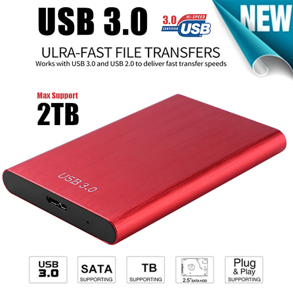 USB 3.0 til 2,5 tommers SATA harddisker med USB 3.0 datakabel