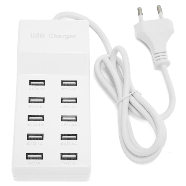 USB-ladestasjon 10-porter veggstrøm smartlader for flere enheter EU-plugg 100-240V++