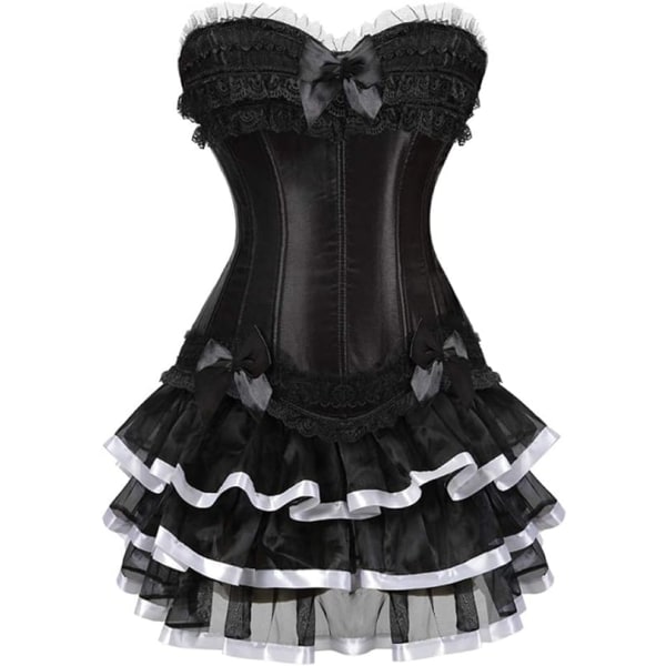 BE-F.ttmstte vintage viktoriansk Steampunk- set för damer, svart korsett med tutu-kjolar Showgirl-kostym Black White XXL