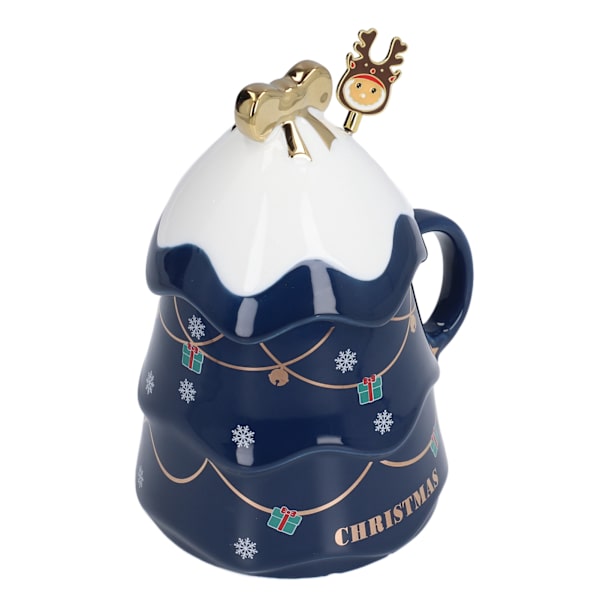 Stor Jul Keramik Te Mjölk Kaffe Mugg med Lock Sked - 500ml - Blå - Hem Semestergåvor