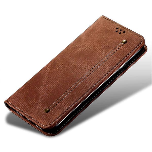 16. Skal Jeans Stoftekstur Ridsefast Læder Stativ Telefoncover Multicolor Coffee