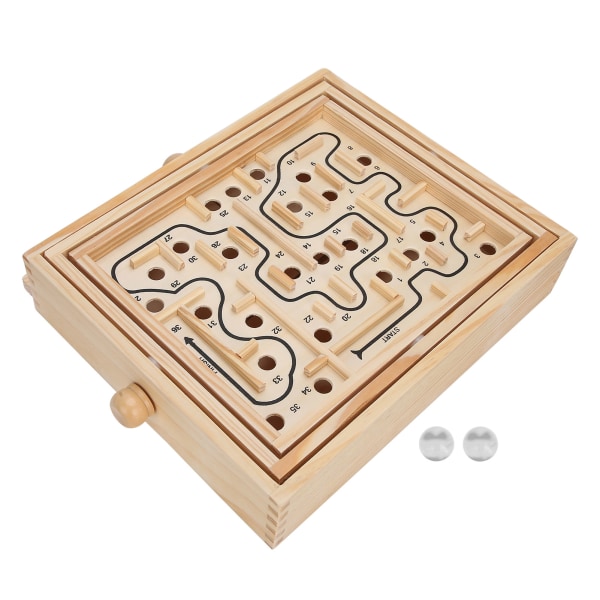Ældre trælabyrintbræt stålkuglevægte labyrintbrætspil Pædagogisk legetøjsgave++/